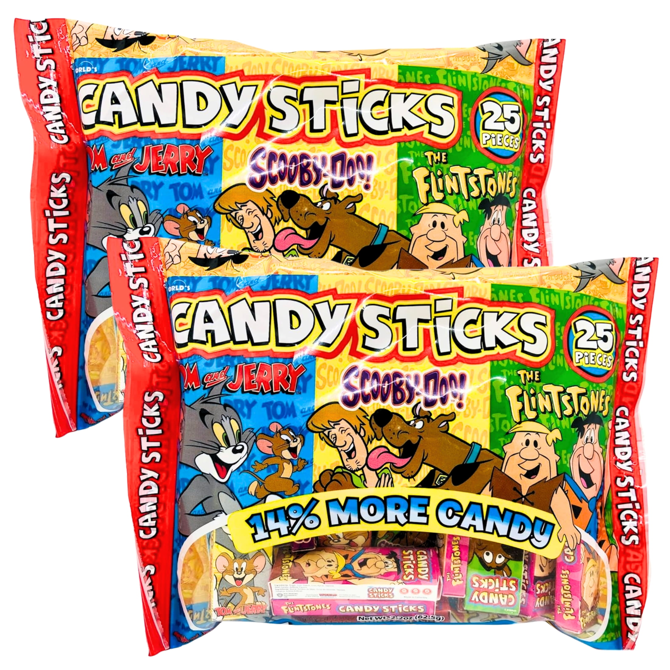 Character Candy Sticks 25 Pieces Individually Wrapped for Party Favors Halloween Trick or Treats Christmas Holiday Thanksgiving Stocking Stuffers Birthday Goodie Bag Fillers Gift Supplies - 2 count