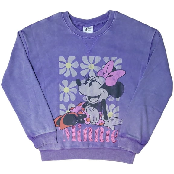 Character Girl's Mineral Washed Embroidery Soft and Comfortable Graphic Pullover (Minnie, M (8))
