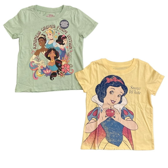 Character Girls 2-Pack Soft & Comfortable Crewneck Short Sleeve Tee (Princesses/Snow White, 8)