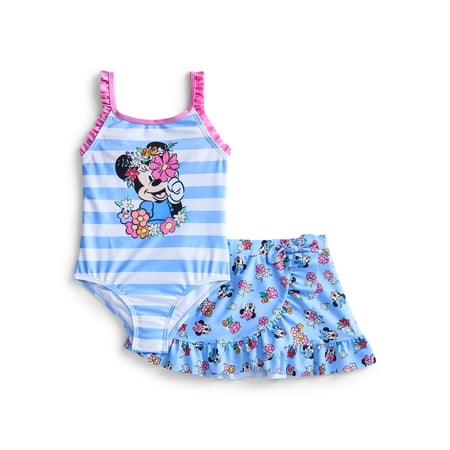 Dreamwave Apparel Character Toddler Girl One- Piece Swimsuit and Skirt Set, Sizes 12M-5T