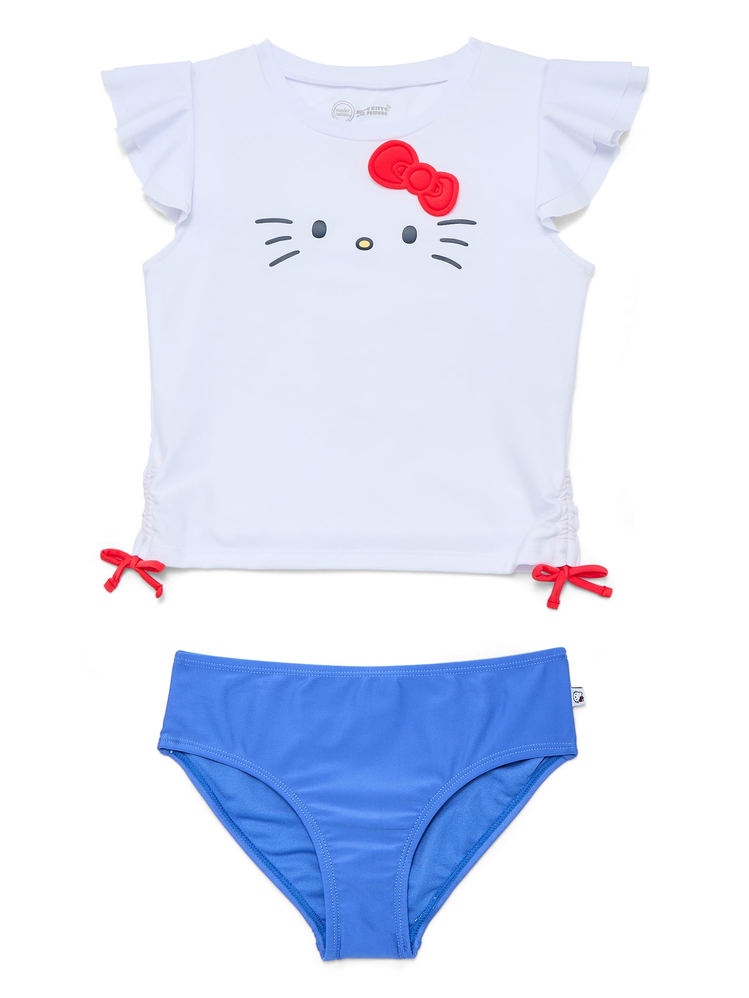 Wonder Nation Girls Hello Kitty Character Rash Guard Top and Bikini Bottoms Set, 2-Piece, Sizes 4-12