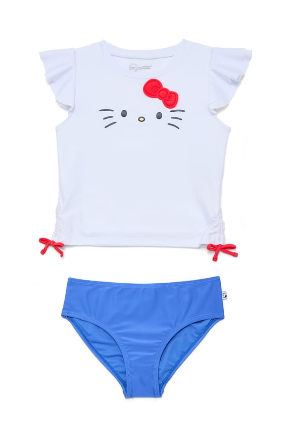 Wonder Nation Girls Hello Kitty Character Rash Guard Top and Bikini Bottoms Set, 2-Piece, Sizes 4-12