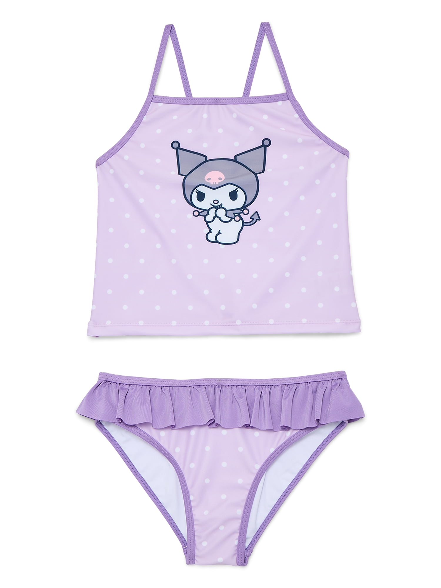 Wonder Nation Girls Hello Kitty Kuromi Tankini Top and Bikini Bottoms Set, 2-Piece, Sizes 4-12