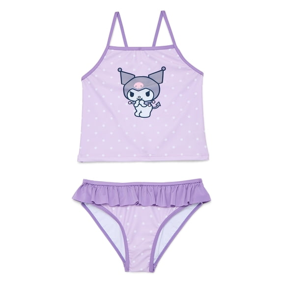 Wonder Nation Girls Hello Kitty Kuromi Tankini Top and Bikini Bottoms Set, 2-Piece, Sizes 4-12