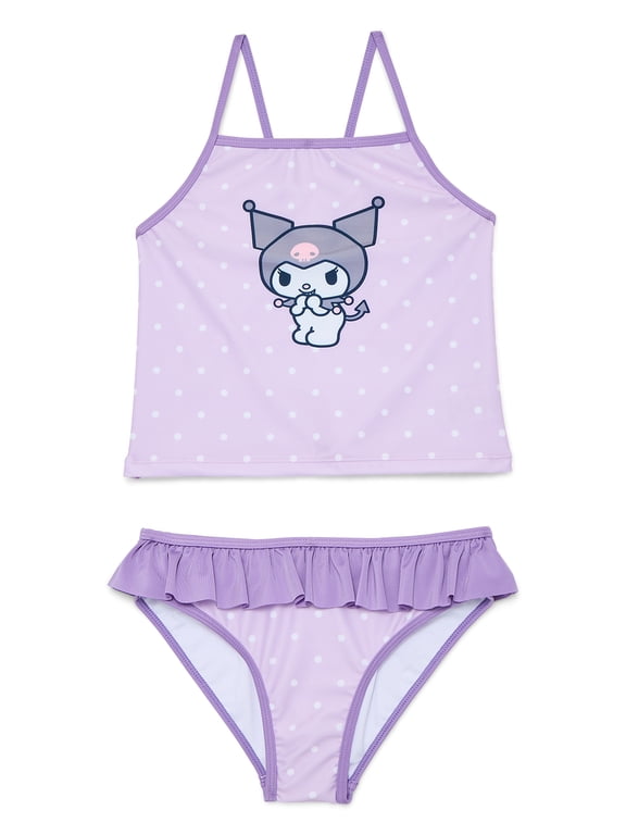 Wonder Nation Girls Hello Kitty Kuromi Tankini Top and Bikini Bottoms Set, 2-Piece, Sizes 4-12