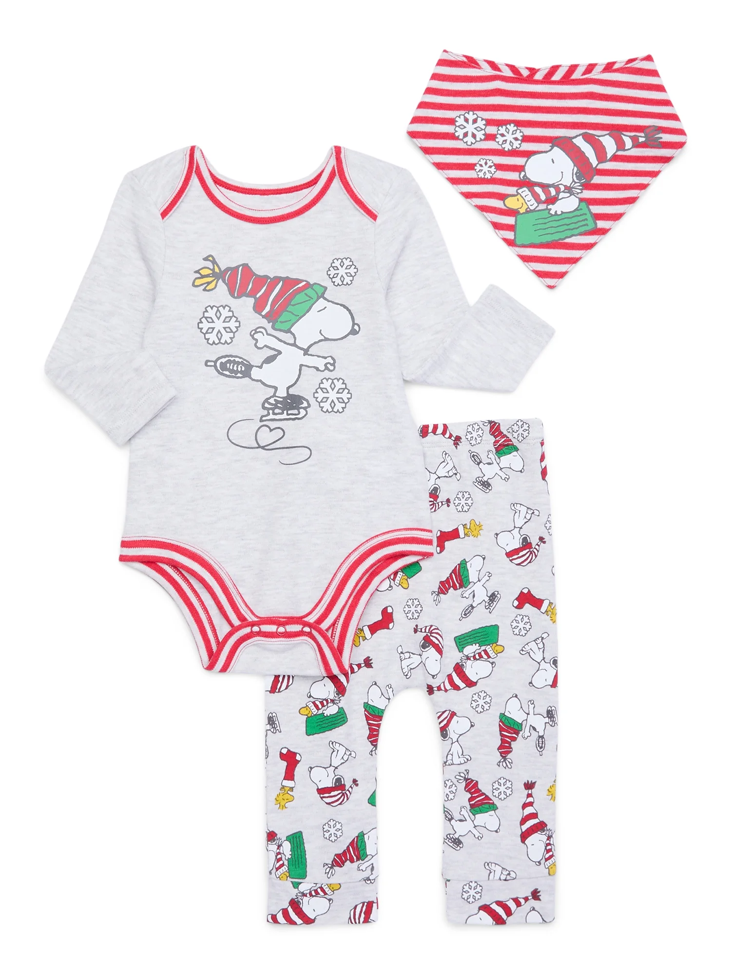 Character Infant Baby Holiday Take Me Home, Bib, Long-Sleeve Bodysuit, and Pants Outfit Set, 3-Piece Sizes Newborn-12 Months