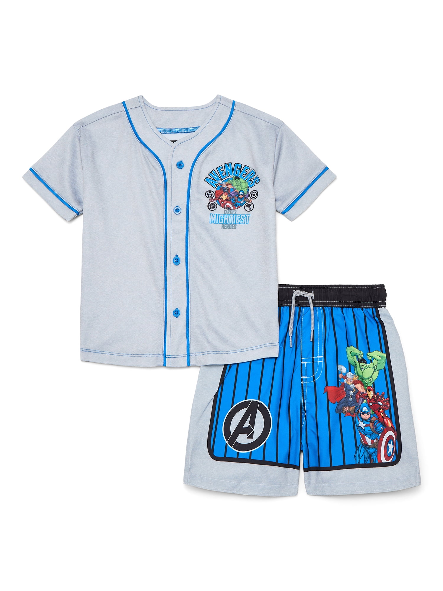 Character Toddler Boy Jersey Rash Guard and Swim Trunk Swim Set, Sizes 2T-5T