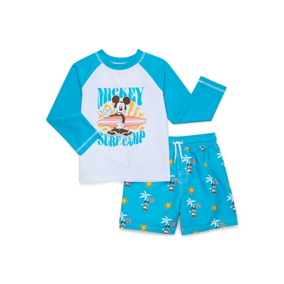 Mickey Mouse Toddler Boy Shorts and Long-Sleeve Rashguard Swim Set, Sizes 12M - 5T