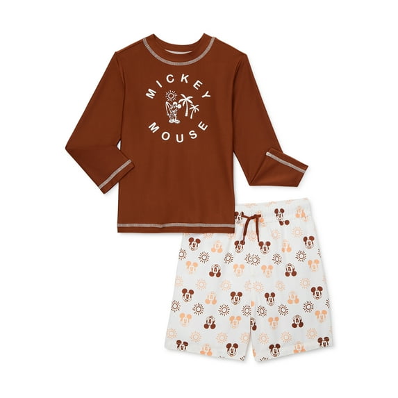 Mickey Mouse Toddler Boy's's Long-Sleeve Rash Guard Swim Set, Sizes 12M-5T