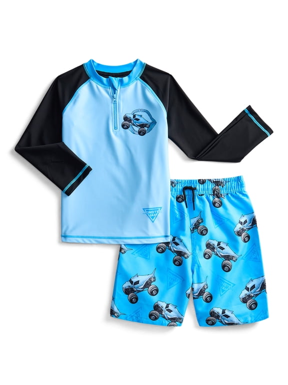Character Toddler Boy Long- Sleeve Rash Guard and Swim Trunks, 2-Piece, Size 12M-2M