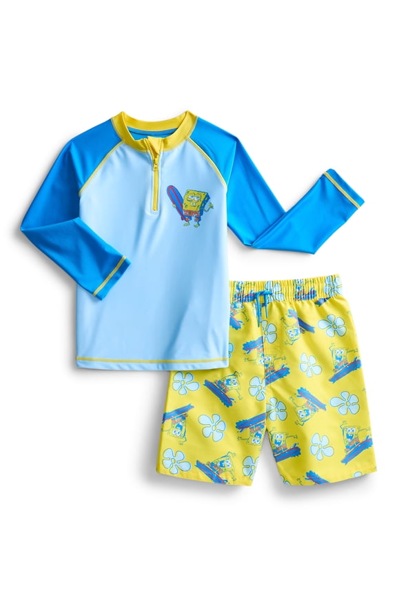 Character Toddler Boy Long- Sleeve Rash Guard and Swim Trunks, 2-Piece, Size 12M-2M