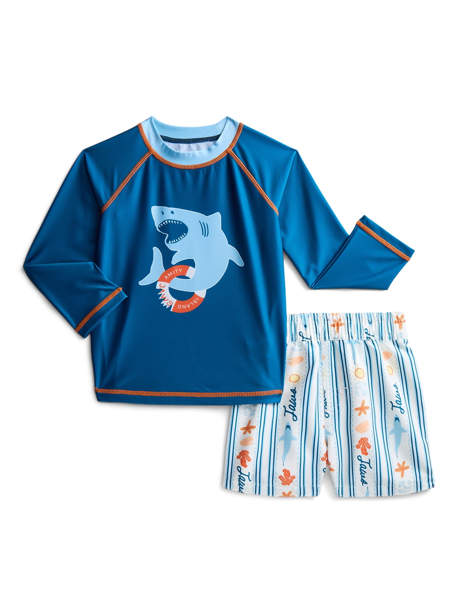 Jaws Toddler Boys Rashguard and Swim Trunks Set with UPF50, 2-Piece, Sizes 12M-5T