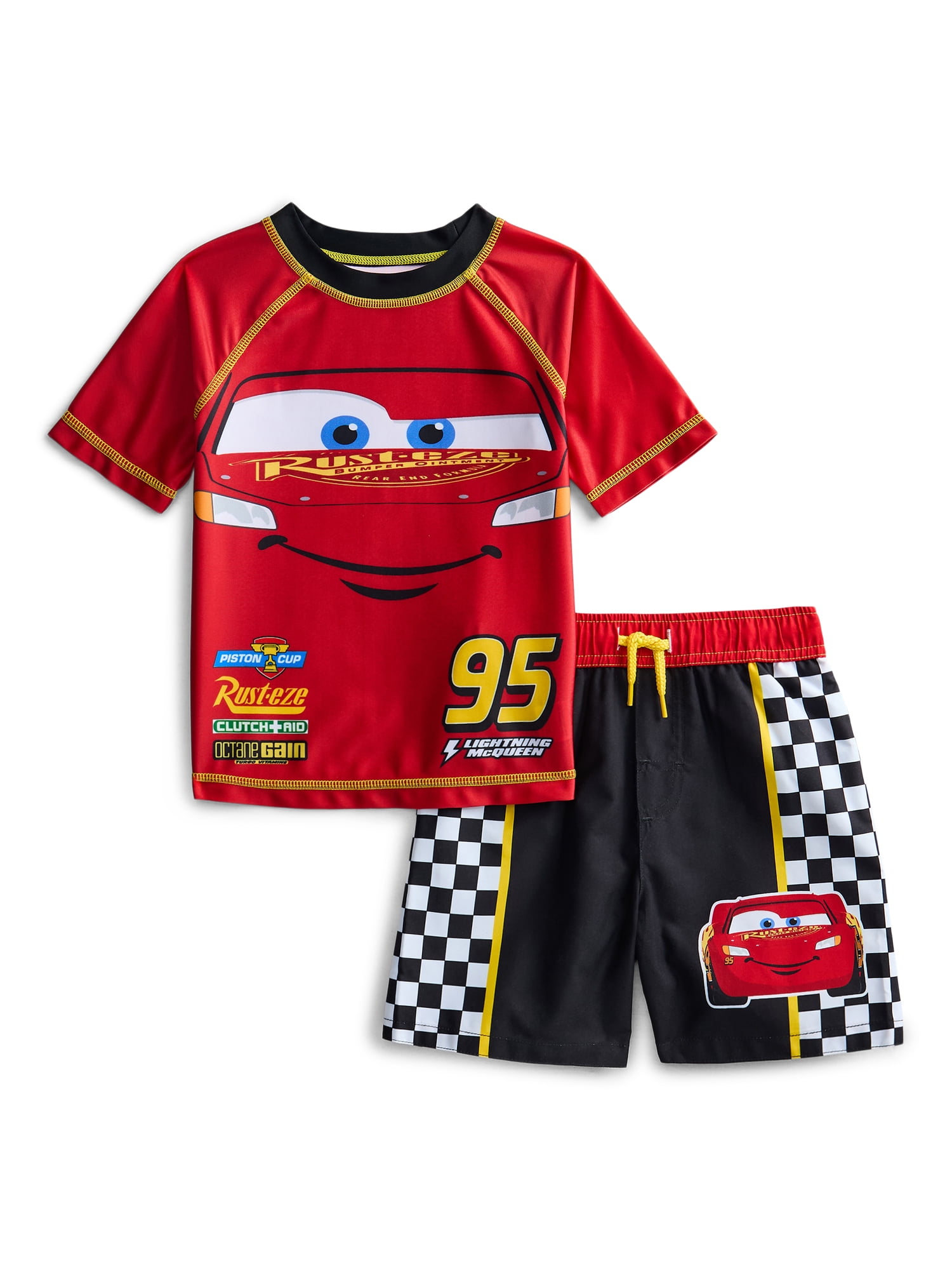Cars Toddler Boys Character Rash Guard Top and Swim Shorts Set, 2-Piece ...