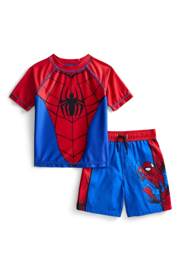 Spider-Man Toddler Boys Character Rash Guard Top and Swim Shorts Set, 2-Piece, Size 12M-5T