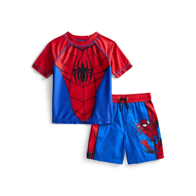 Spider-Man Toddler Boys Character Rash Guard Top and Swim Shorts Set, 2-Piece, Size 12M-5T