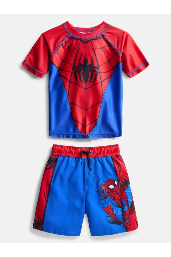 Spider-Man Toddler Boys Character Rash Guard Top and Swim Shorts Set, 2-Piece, Size 12M-5T