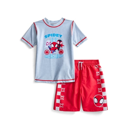 Dreamwave Apparel Character Toddler Boy Short-Sleeve Rash Guard and Swim Trunk Set, Sizes 12M-5T