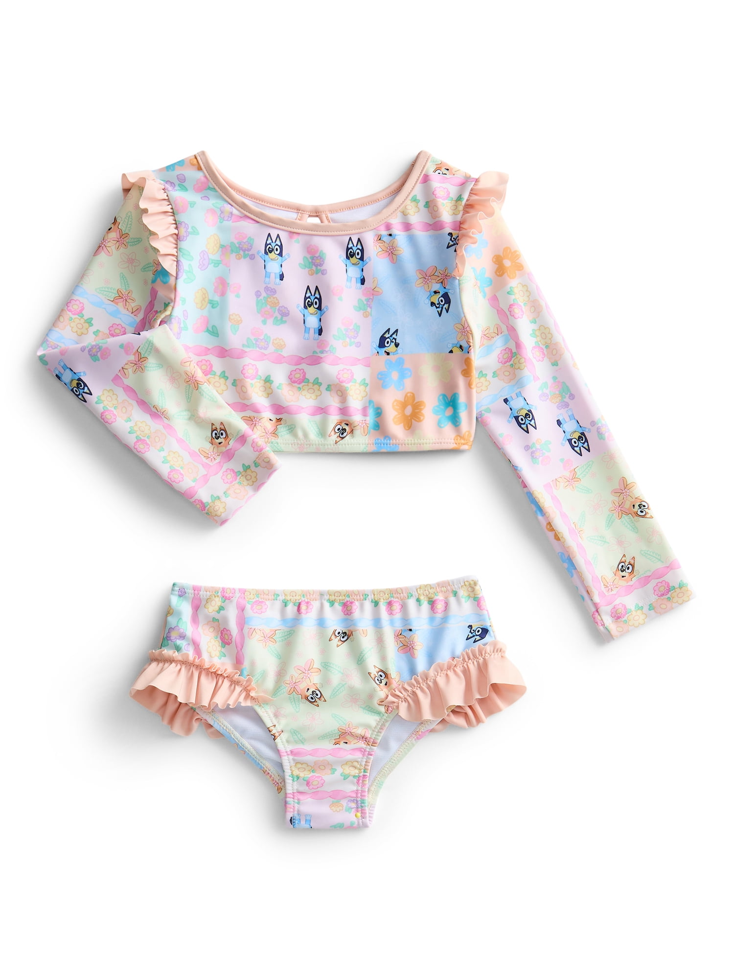 Character Toddler Girl Long- Sleeve Rash Guard Swimsuit, 2-Piece, Sizes 12M-5T