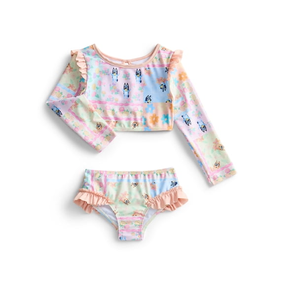Character Toddler Girl Long- Sleeve Rash Guard Swimsuit, 2-Piece, Sizes 12M-5T