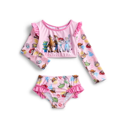 Dreamwave Apparel Character Toddler Girl Long- Sleeve Rash Guard Swimsuit, 2-Piece, Sizes 12M-5T