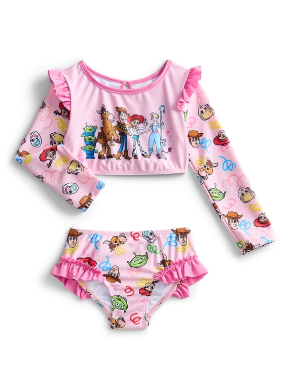 Character Toddler Girl Long- Sleeve Rash Guard Swimsuit, 2-Piece, Sizes 12M-5T