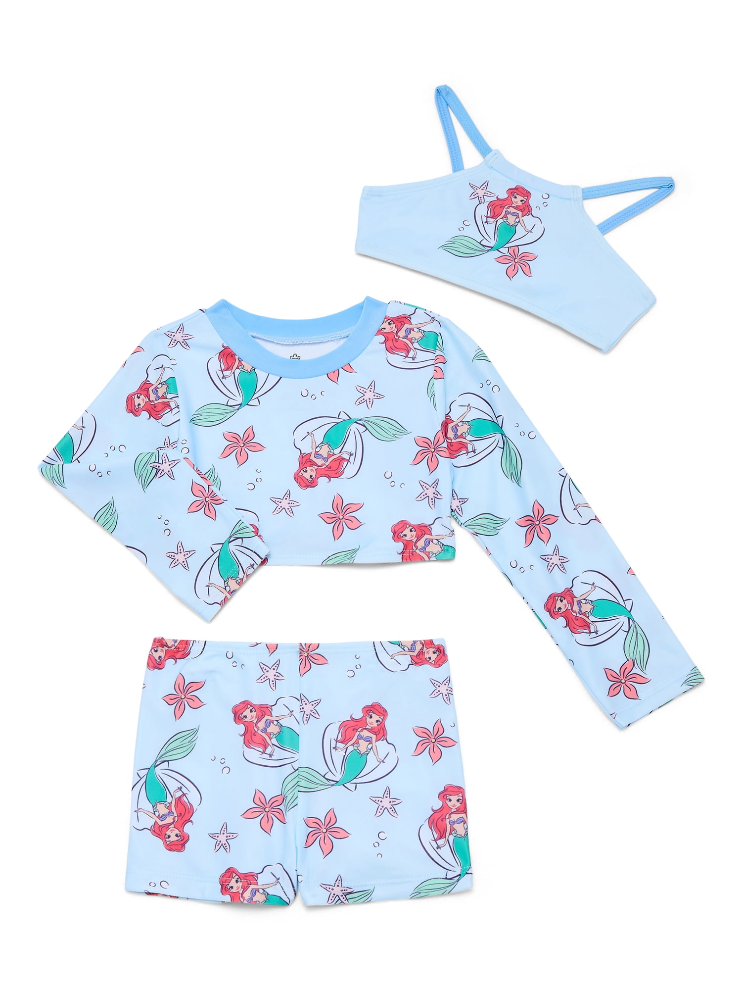 Character Toddler Girl Rash Guard and Bikini Swimsuit Set, 3-Piece, Sizes 2T-5T