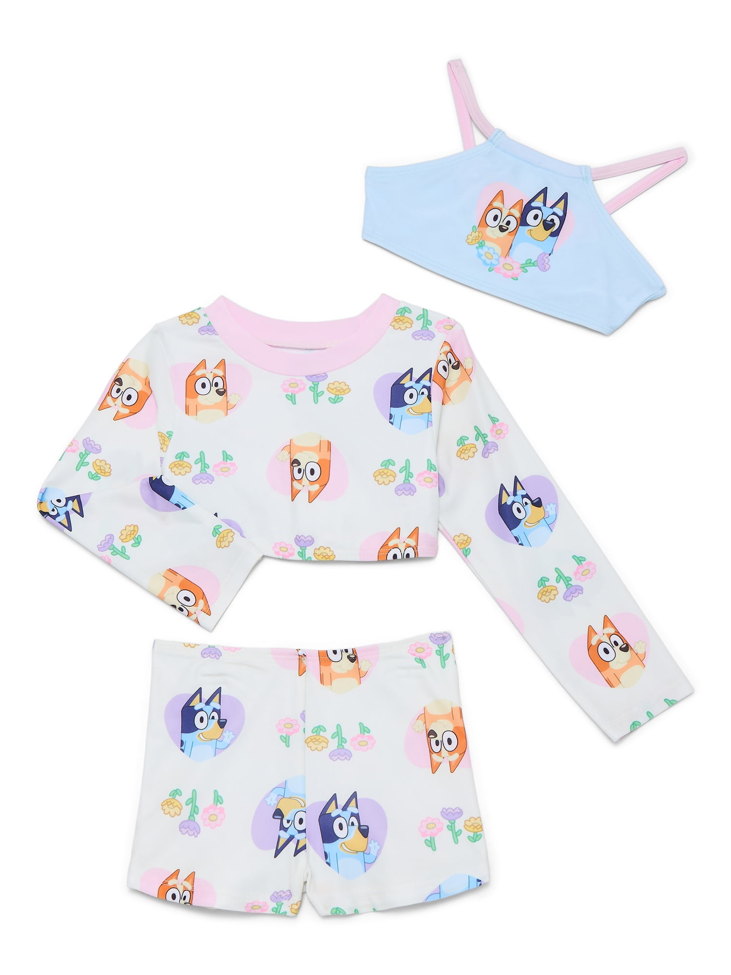 Character Toddler Girl Rash Guard and Bikini Swimsuit Set, 3-Piece, Sizes 2T-5T