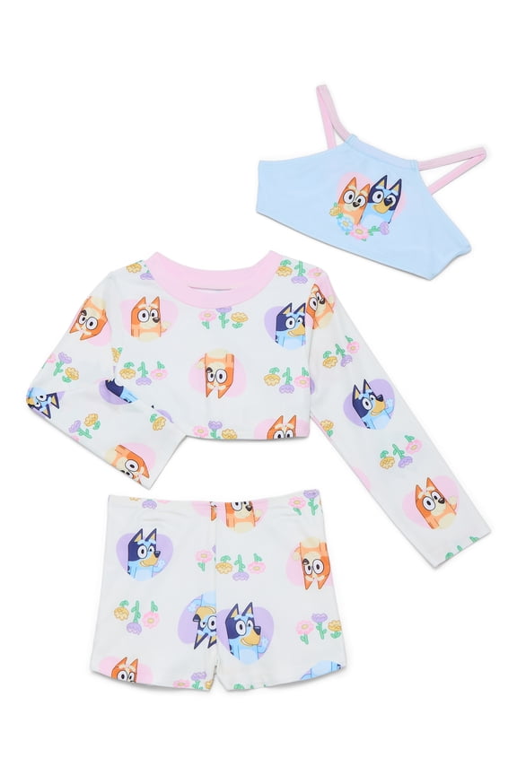 Character Toddler Girl Rash Guard and Bikini Swimsuit Set, 3-Piece, Sizes 2T-5T