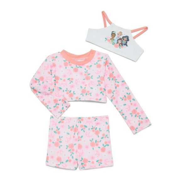 Character Toddler Girl Rash Guard and Bikini Swimsuit Set, 3-Piece, Sizes 2T-5T