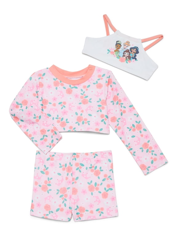 Character Toddler Girl Rash Guard and Bikini Swimsuit Set, 3-Piece, Sizes 2T-5T