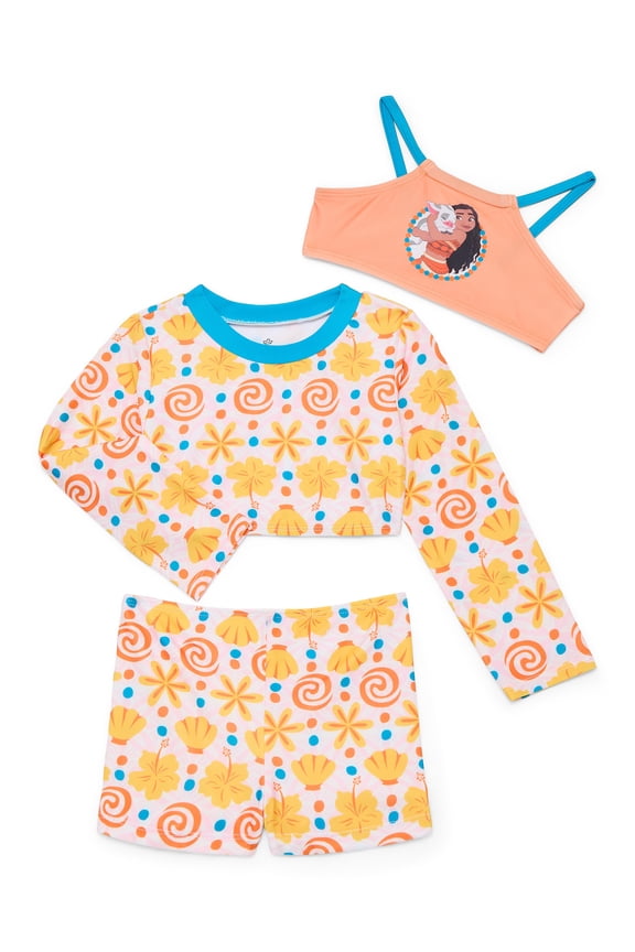 Character Toddler Girl Rash Guard and Bikini Swimsuit Set, 3-Piece, Sizes 2T-5T