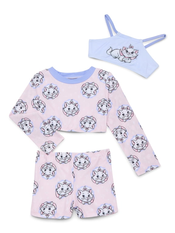 Character Toddler Girl Rash Guard and Bikini Swimsuit Set, 3-Piece, Sizes 2T-5T
