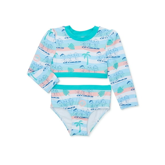Character Toddler Girl Long Sleeve Rashguard Swim Set, Sizes 12M-5T