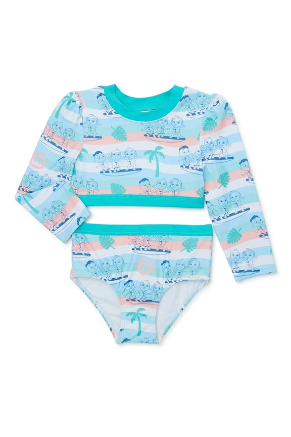 Character Toddler Girl Long Sleeve Rashguard Swim Set, Sizes 12M-5T