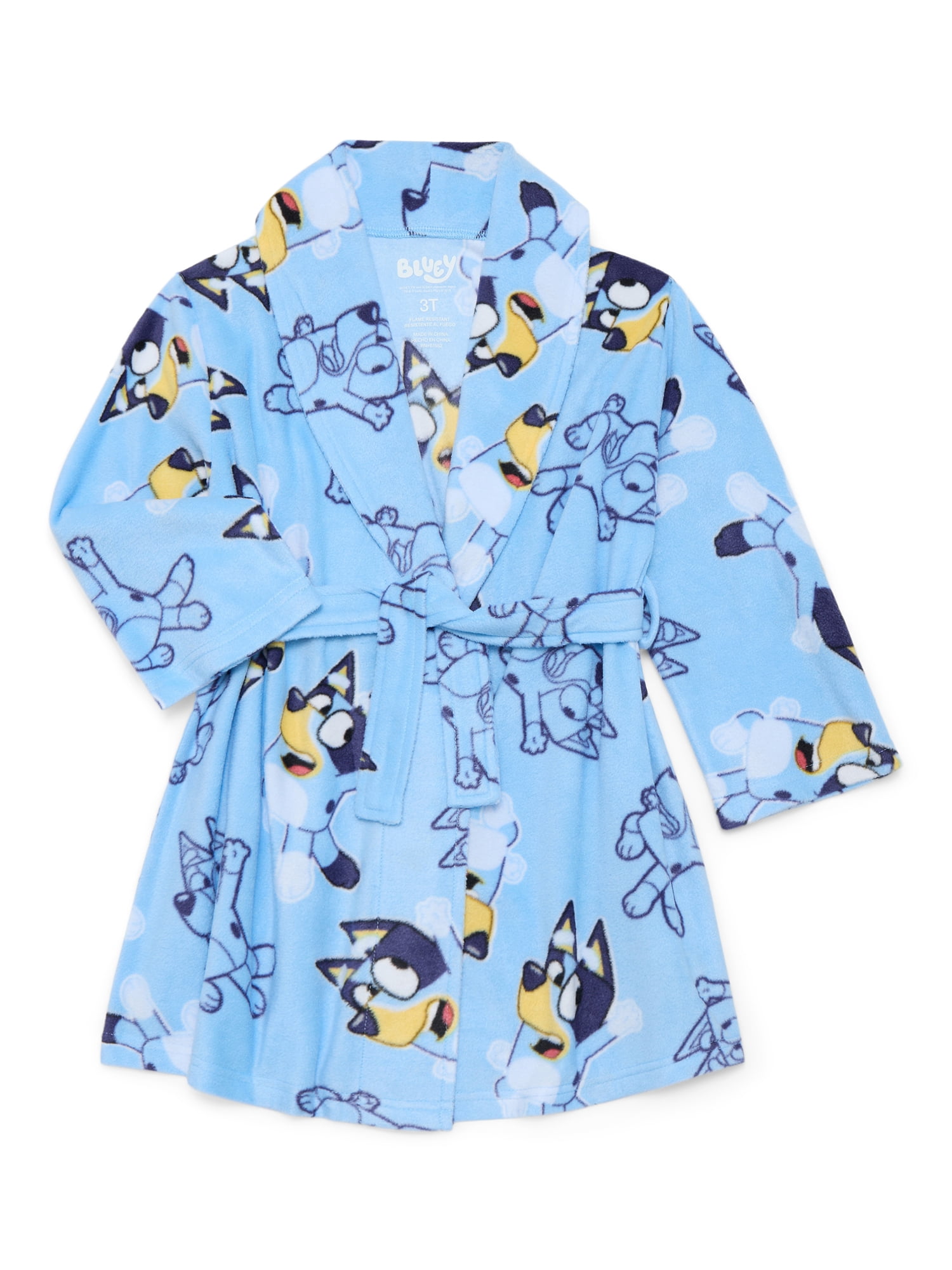 Bluey Toddler Boys or Girls Fleece Bathrobe Pajamas, Sizes 2T-5T