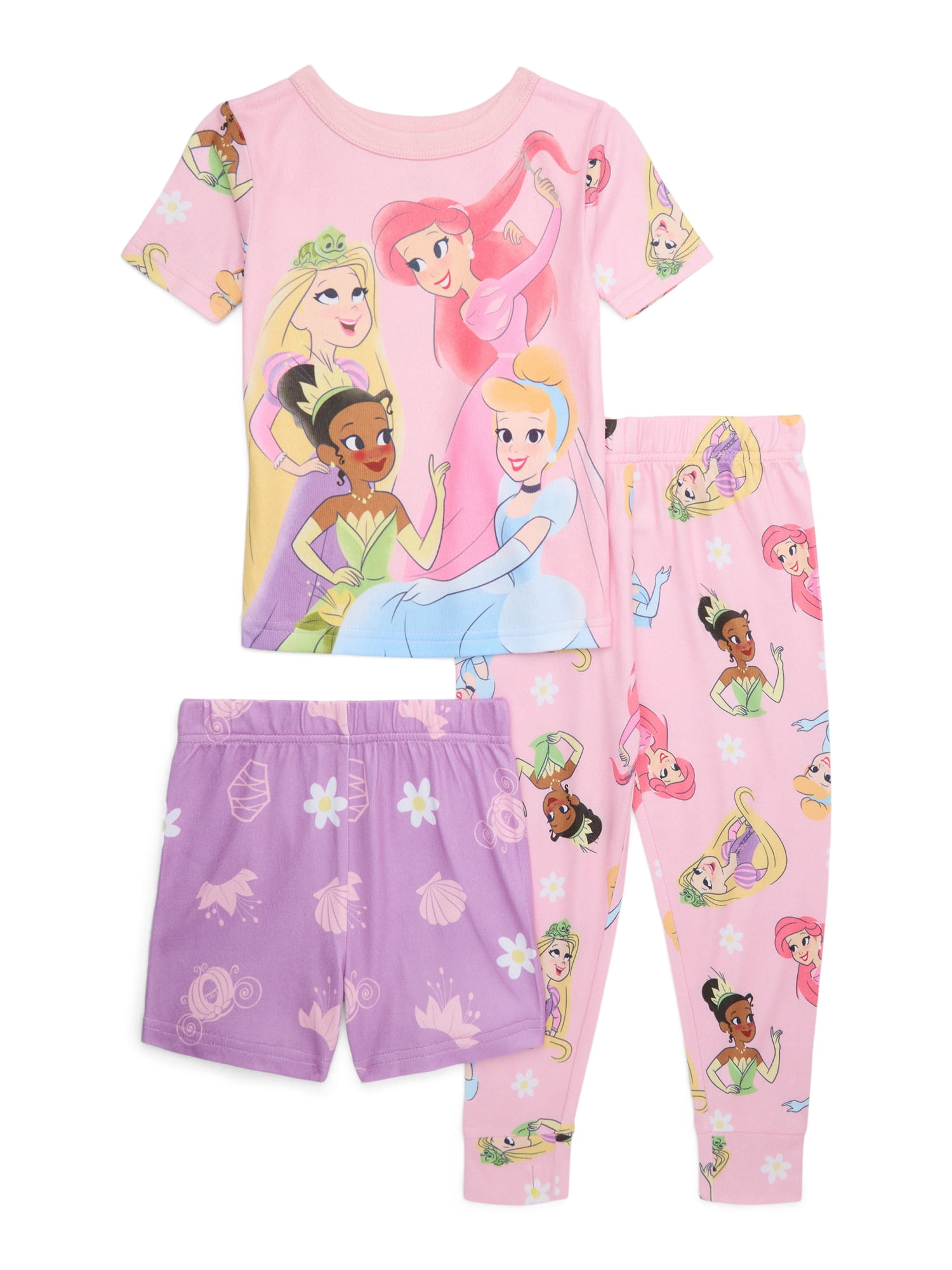 Disney Princess Toddler Girls Top, Pants and Shorts Pajama Set, 3-Piece, Sizes 12M-5T