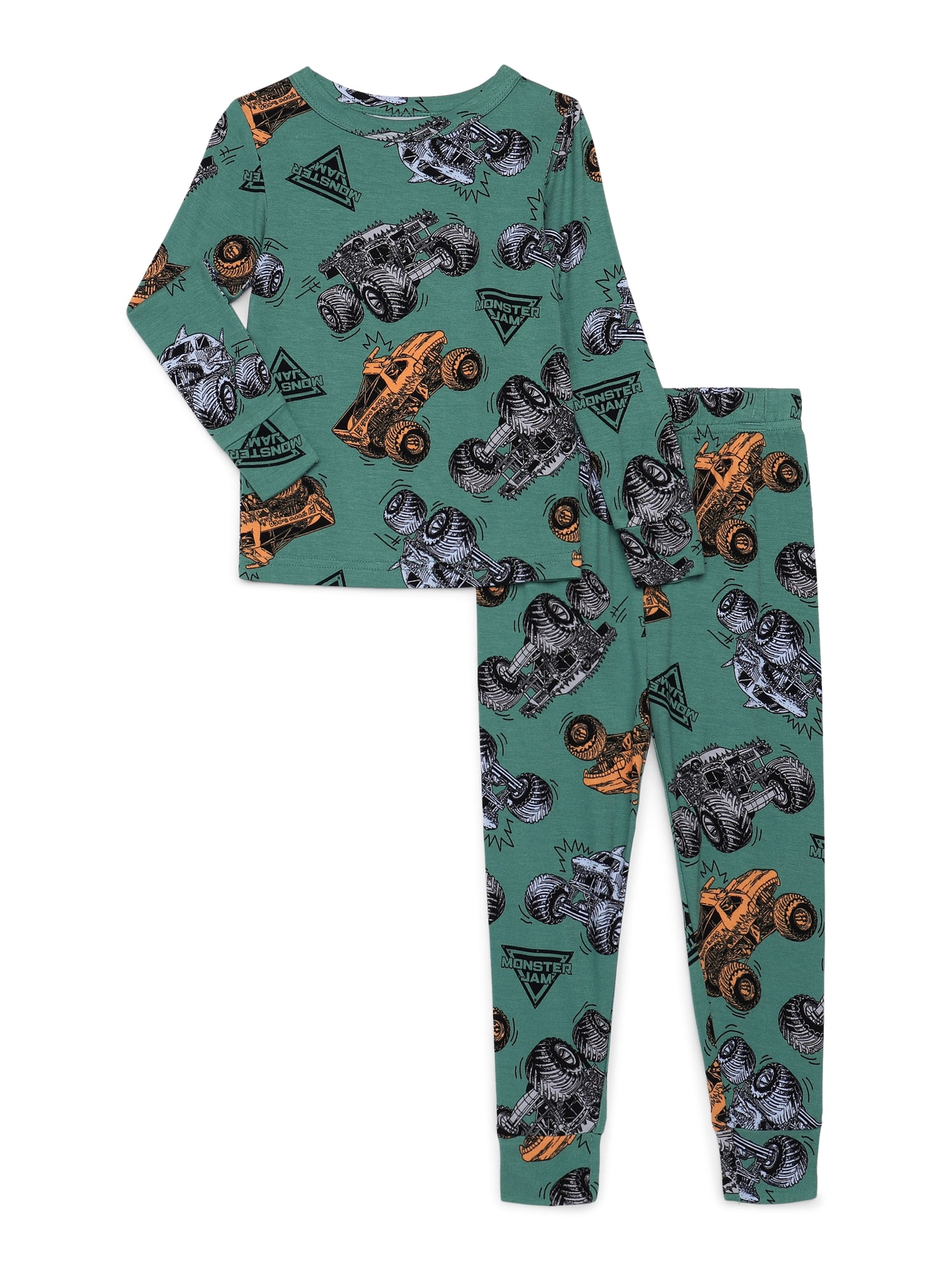 Monster Jam Toddler Unisex Long Sleeve Top and Pants, 2-Piece Pajama Set, Size 12M-5T