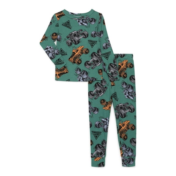 Monster Jam Toddler Unisex Long Sleeve Top and Pants, 2-Piece Pajama Set, Size 12M-5T