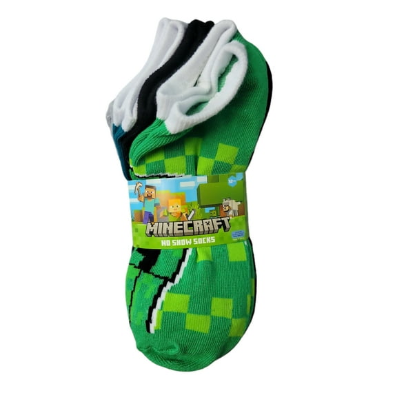 Character Toddler Youth Soft Stretch Comfortable No Show Socks, 12 Pack (Minecraft, L (4-8))