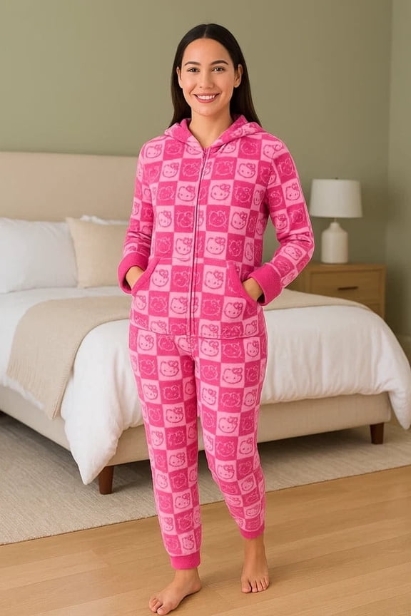 Character Women's One-Piece Pajama ( Hello Kitty Pink ,Medium )