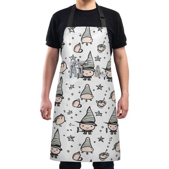 Character with Hat Kitchen Apron with 2 Pockets Adjustable waterproof Cooking Aprons for Women Men Chef