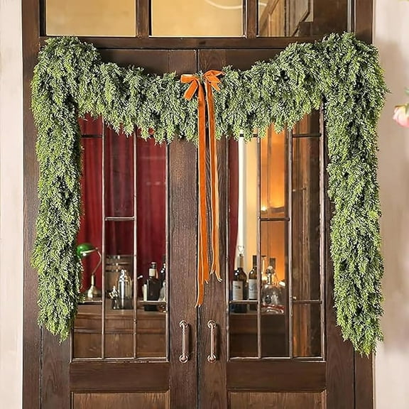 Characterh 2026 Christmas Artificial Cypress Leaf Vine Wreath, Artificial Cedar Garland Wreath, Greenery Garlands Christmas Decorations, Faux Pine Stems Garlands for Mantle, Table, Wall (6 FT)