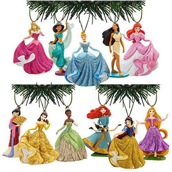 Characteristix Shatterproof Disney's Princess Deluxe Glitter Ornament Set, Gold, 11 Count