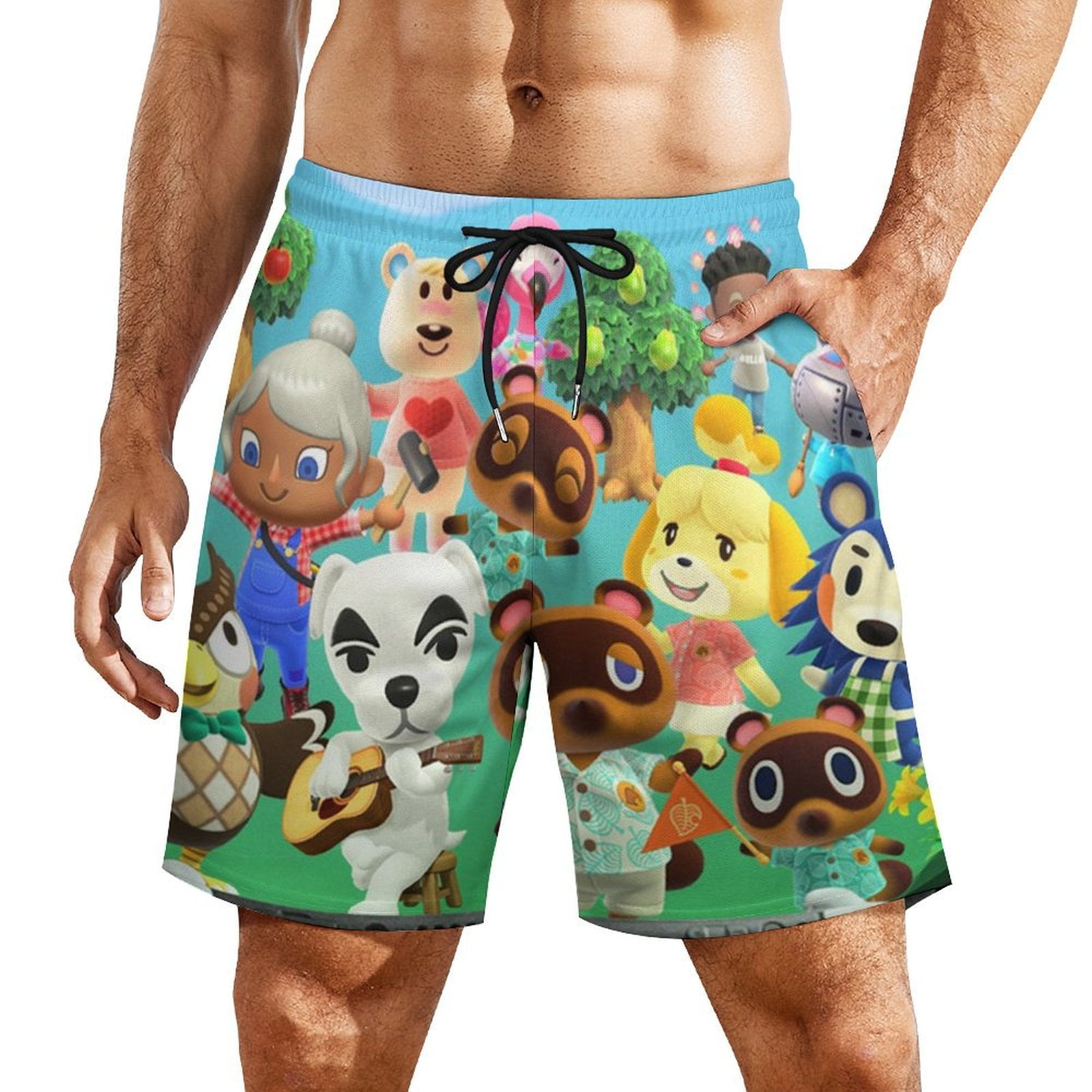 Characters Animal Crossing Mens Board Shorts Summer Swim Trunks Quick
