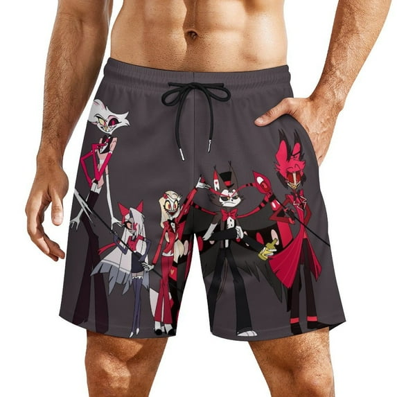 Characters Hazbin Hotel Mens Board Shorts Summer Swim Trunks Quick Dry Beach Swimwear Bathing Suit Swim Shorts with Compression Liner And Pockets