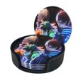 thumbnail image 1 of Characters My Hero Academia Round Coaster Set Of 6 Tabletop Protection Mats Leather Drink Cup Coasters Kitchen Coffee Decor, 1 of 8