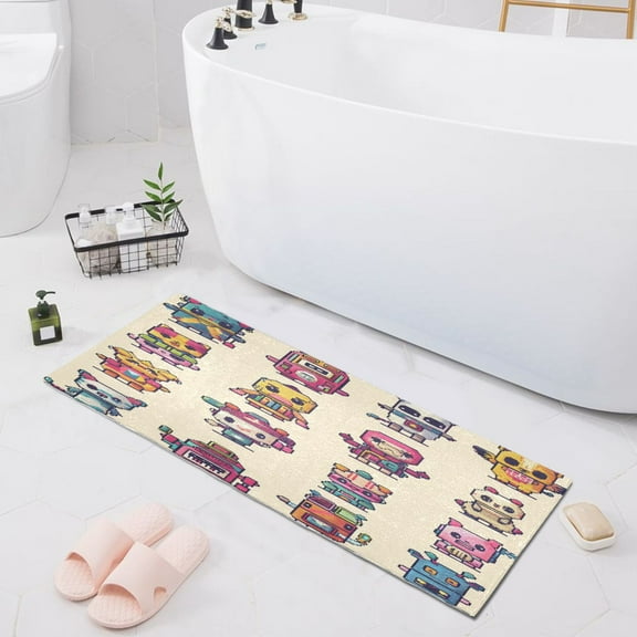 Characters Pixel Style Bath Mat 39x20 Non-Slip Bathroom Rugs Absorbent Soft Plush Quick Dry for Tub Shower Kitchen Home Decor
