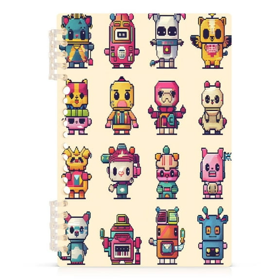 Characters Pixel Style Notebooks 1-subject Journal 60 Sheets A5 College Ruled Paper Detachable Ring 8.3"x5.7"