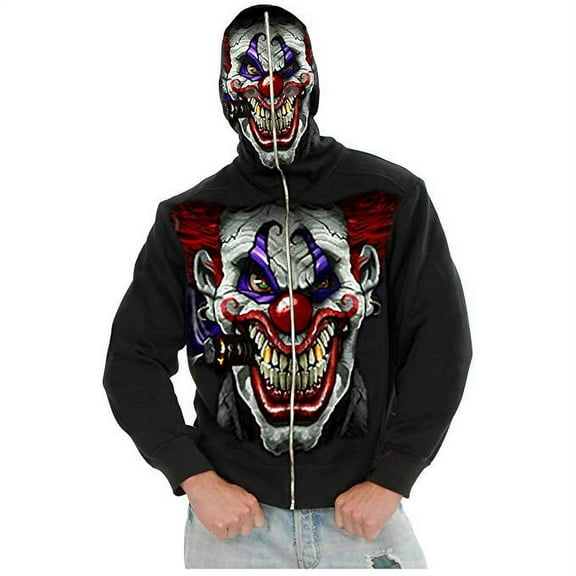 Charades Adult Men Teen 32-34 Hi Ya Roy Evil Clown Costume Hoodie Sweatshirt- Xtra Small