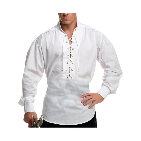 Charades Costumes Mens White Lace Up Pirate Buccaneer Shirt With Metal Eyelets Size Small 36-38